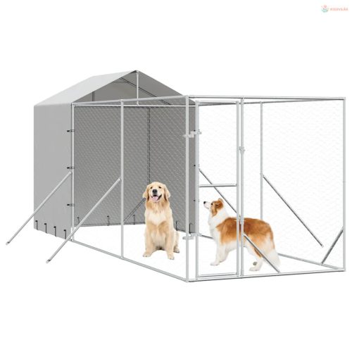 Ezüstszínű horganyzott acél kutyakennel tetővel 2x6x2,5 m