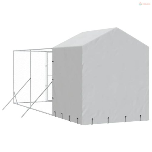 Ezüstszínű horganyzott acél kutyakennel tetővel 2x6x2,5 m