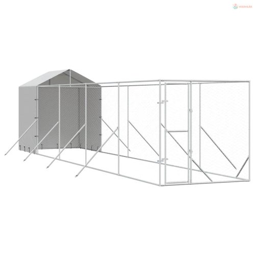 Ezüstszínű horganyzott acél kutyakennel tetővel 2x10x2,5 m