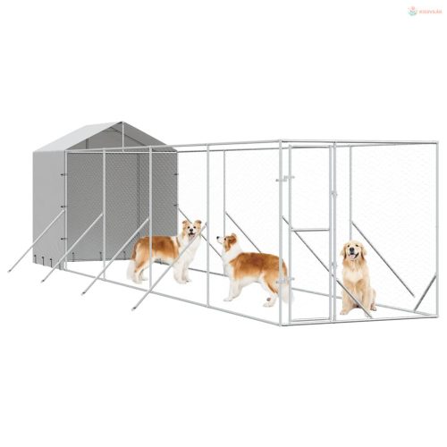 Ezüstszínű horganyzott acél kutyakennel tetővel 2x10x2,5 m