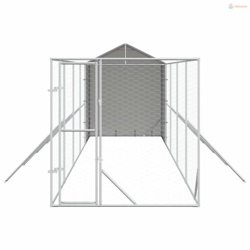 Ezüstszínű horganyzott acél kutyakennel tetővel 2x10x2,5 m