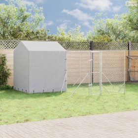   Ezüstszínű horganyzott acél kutyakennel tetővel 4x4x2,5 m