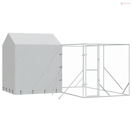 Ezüstszínű horganyzott acél kutyakennel tetővel 4x4x2,5 m