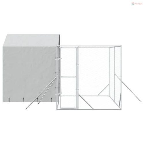 Ezüstszínű horganyzott acél kutyakennel tetővel 4x4x2,5 m