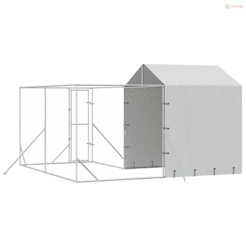 Ezüstszínű horganyzott acél kutyakennel tetővel 4x4x2,5 m