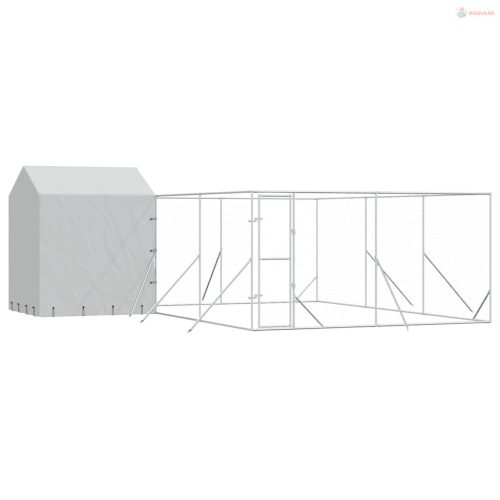 Ezüstszínű horganyzott acél kutyakennel tetővel 6x6x2,5 m