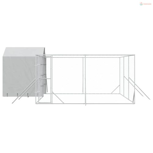 Ezüstszínű horganyzott acél kutyakennel tetővel 6x6x2,5 m