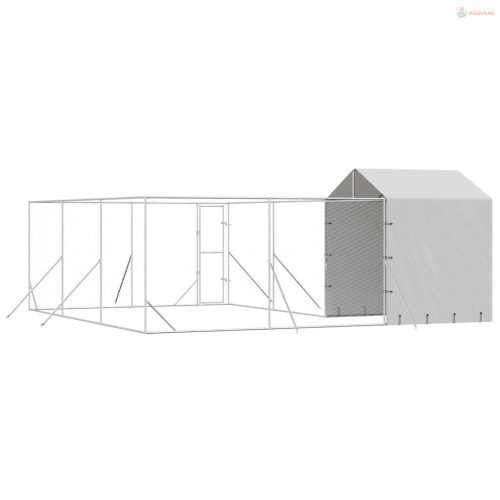 Ezüstszínű horganyzott acél kutyakennel tetővel 6x6x2,5 m