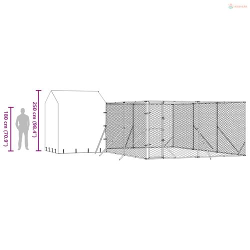 Ezüstszínű horganyzott acél kutyakennel tetővel 6x6x2,5 m