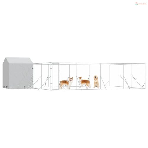 Ezüstszínű horganyzott acél kutyakennel tetővel 10x6x2,5 m