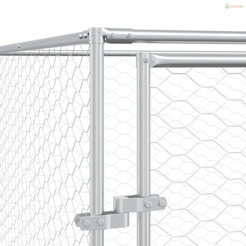 Ezüstszínű horganyzott acél kutyakennel tetővel 10x6x2,5 m