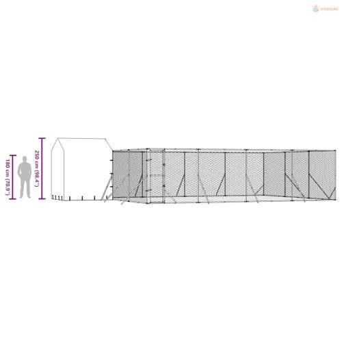 Ezüstszínű horganyzott acél kutyakennel tetővel 10x6x2,5 m