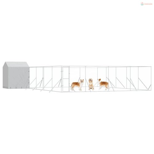 Ezüstszínű horganyzott acél kutyakennel tetővel 10x10x2,5 m