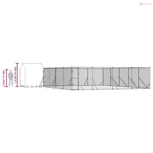 Ezüstszínű horganyzott acél kutyakennel tetővel 10x10x2,5 m