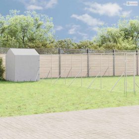   Ezüstszínű horganyzott acél kutyakennel tetővel 12x12x2,5 m