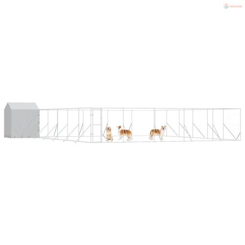 Ezüstszínű horganyzott acél kutyakennel tetővel 12x12x2,5 m