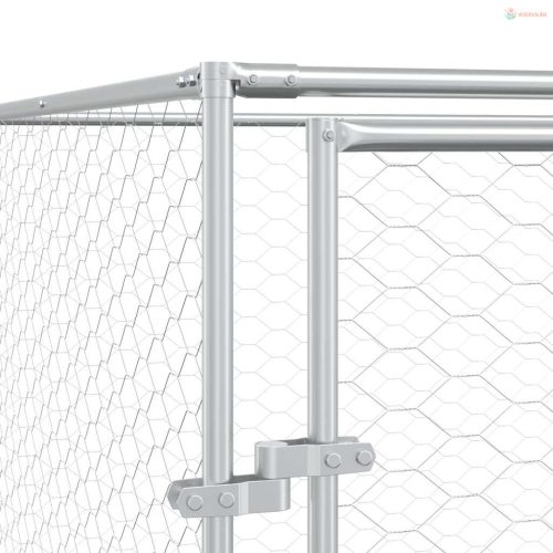 Ezüstszínű horganyzott acél kutyakennel tetővel 12x12x2,5 m