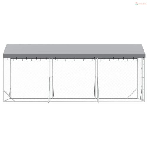 Ezüstszínű horganyzott acél kutyakennel tetővel 2x6x2,5 m