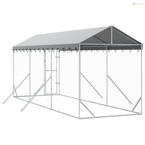 Ezüstszínű horganyzott acél kutyakennel tetővel 2x6x2,5 m