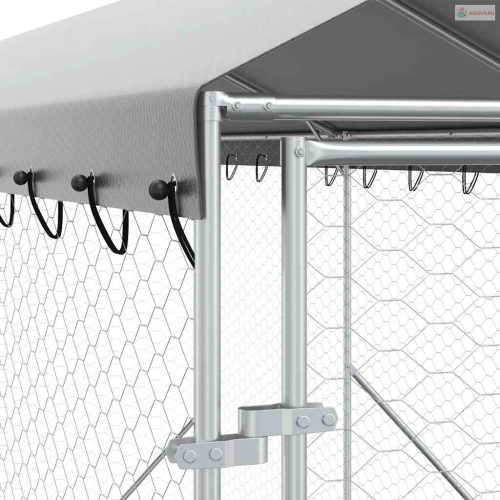 Ezüstszínű horganyzott acél kutyakennel tetővel 2x6x2,5 m