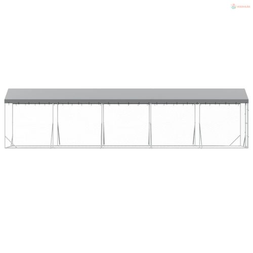 Ezüstszínű horganyzott acél kutyakennel tetővel 2x10x2,5 m