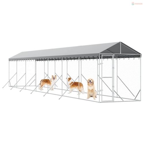 Ezüstszínű horganyzott acél kutyakennel tetővel 2x14x2,5 m