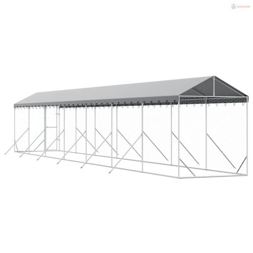 Ezüstszínű horganyzott acél kutyakennel tetővel 2x14x2,5 m