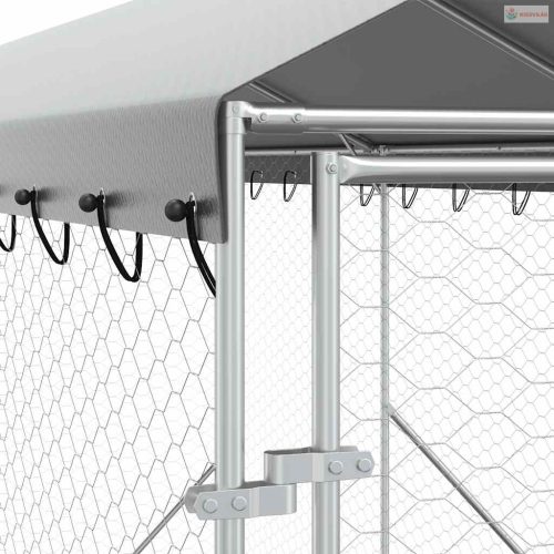 Ezüstszínű horganyzott acél kutyakennel tetővel 2x14x2,5 m