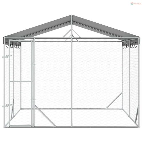 Ezüstszínű horganyzott acél kutyakennel tetővel 3x3x2,5 m