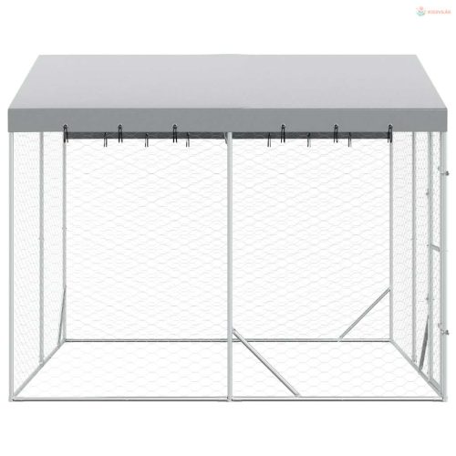 Ezüstszínű horganyzott acél kutyakennel tetővel 3x3x2,5 m