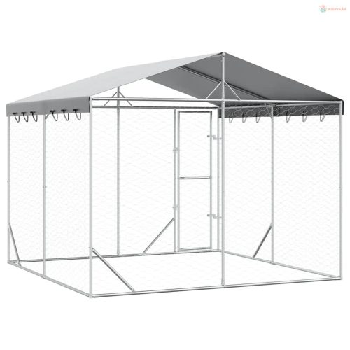 Ezüstszínű horganyzott acél kutyakennel tetővel 3x3x2,5 m