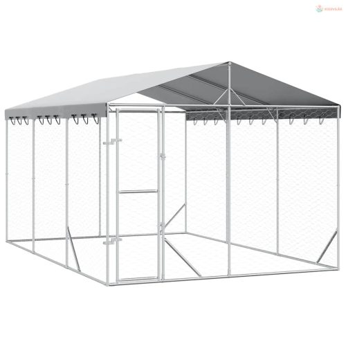 Ezüstszínű horganyzott acél kutyakennel tetővel 3x4,5x2,5 m