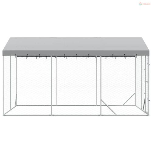 Ezüstszínű horganyzott acél kutyakennel tetővel 3x4,5x2,5 m