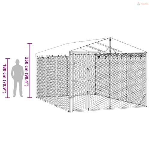 Ezüstszínű horganyzott acél kutyakennel tetővel 3x4,5x2,5 m