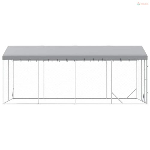 Ezüstszínű horganyzott acél kutyakennel tetővel 3x6x2,5 m