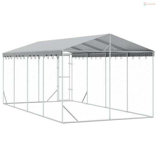 Ezüstszínű horganyzott acél kutyakennel tetővel 3x6x2,5 m