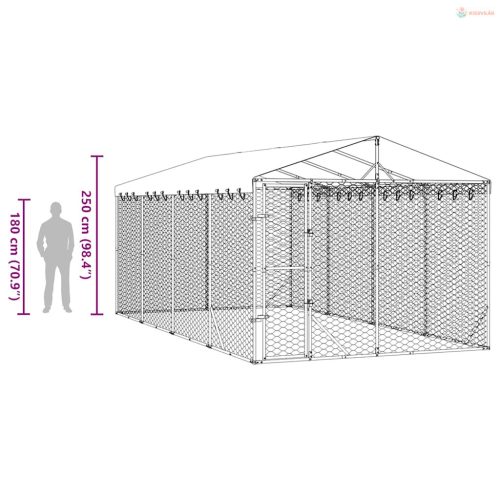 Ezüstszínű horganyzott acél kutyakennel tetővel 3x6x2,5 m