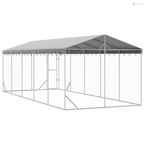 Ezüstszínű horganyzott acél kutyakennel tetővel 3x7,5x2,5 m