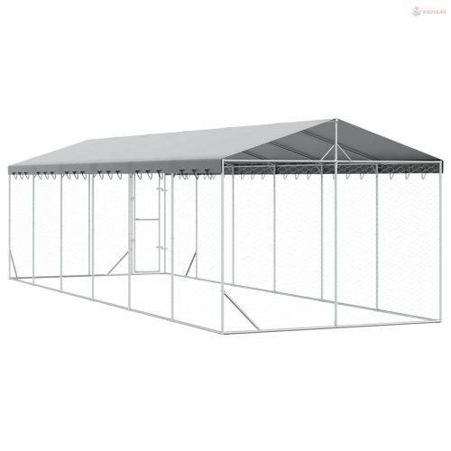 Ezüstszínű horganyzott acél kutyakennel tetővel 3x9x2,5 m