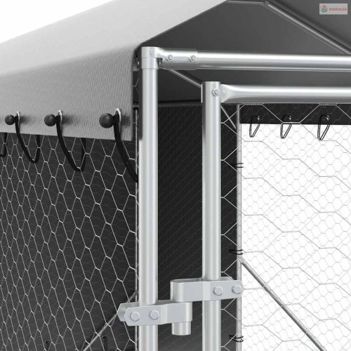 Ezüstszínű horganyzott acél kutyakennel tetővel 2x6x2,5 m