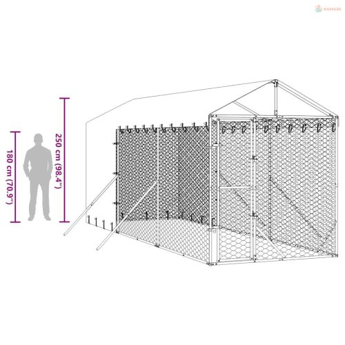 Ezüstszínű horganyzott acél kutyakennel tetővel 2x6x2,5 m