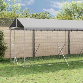   Ezüstszínű horganyzott acél kutyakennel tetővel 2x10x2,5 m