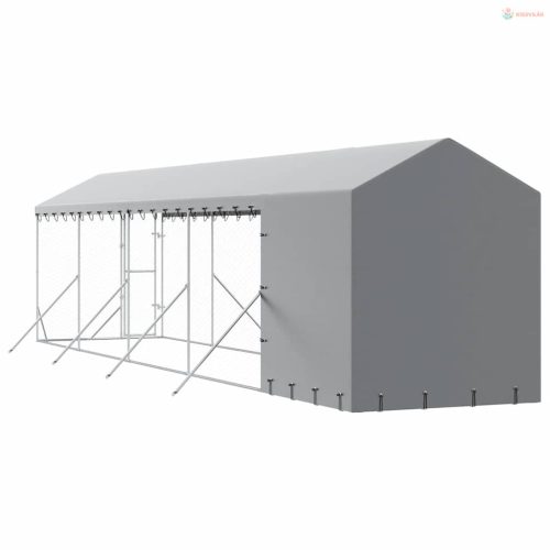 Ezüstszínű horganyzott acél kutyakennel tetővel 2x10x2,5 m
