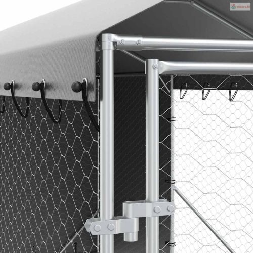 Ezüstszínű horganyzott acél kutyakennel tetővel 2x10x2,5 m