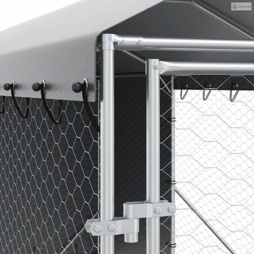 Ezüstszínű horganyzott acél kutyakennel tetővel 2x14x2,5 m