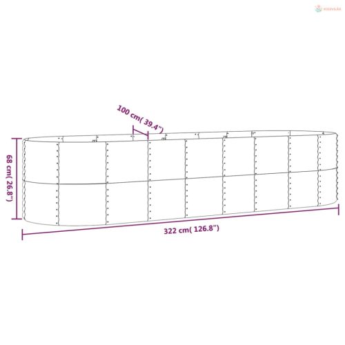 Szürke horganyzott acél kerti magaságyás 322x100x68 cm