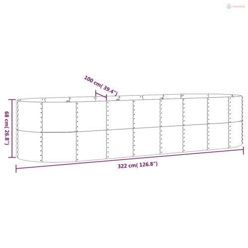 Antracitszürke horganyzott acél kerti magaságyás 322x100x68 cm