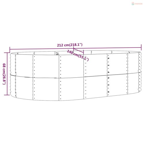 Szürke horganyzott acél kerti magaságyás 212 x 140 x 68 cm