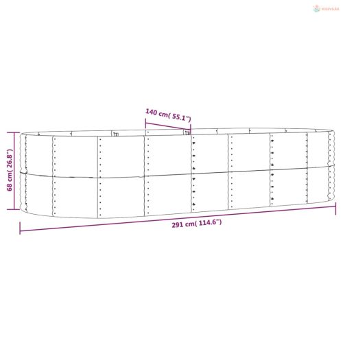 Barna horganyzott acél kerti magaságyás 291 x 140 x 68 cm