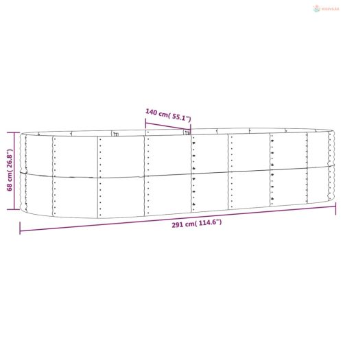 Ezüstszínű horganyzott acél kerti magaságyás 291 x 140 x 68 cm